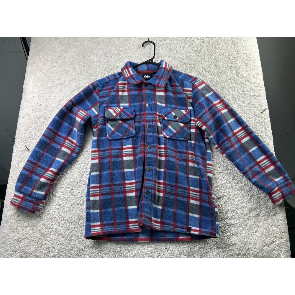 Quiksilver Plaid Fleece Shirt Jacket M Blue Snap Front Shacket Gorpcore Skater